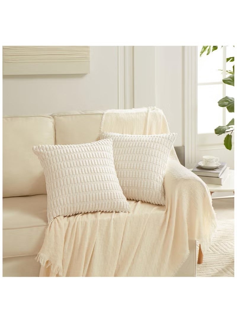 بيوينتي 4 قطع أغطية وسائد زخرفية محايدة مقاس 45 × 45 سم للأريكة والسرير والكنب، ديكور منزلي ريفي وبوهو، وسائد مربعة من مخمل ناعم مخطط - Image 2